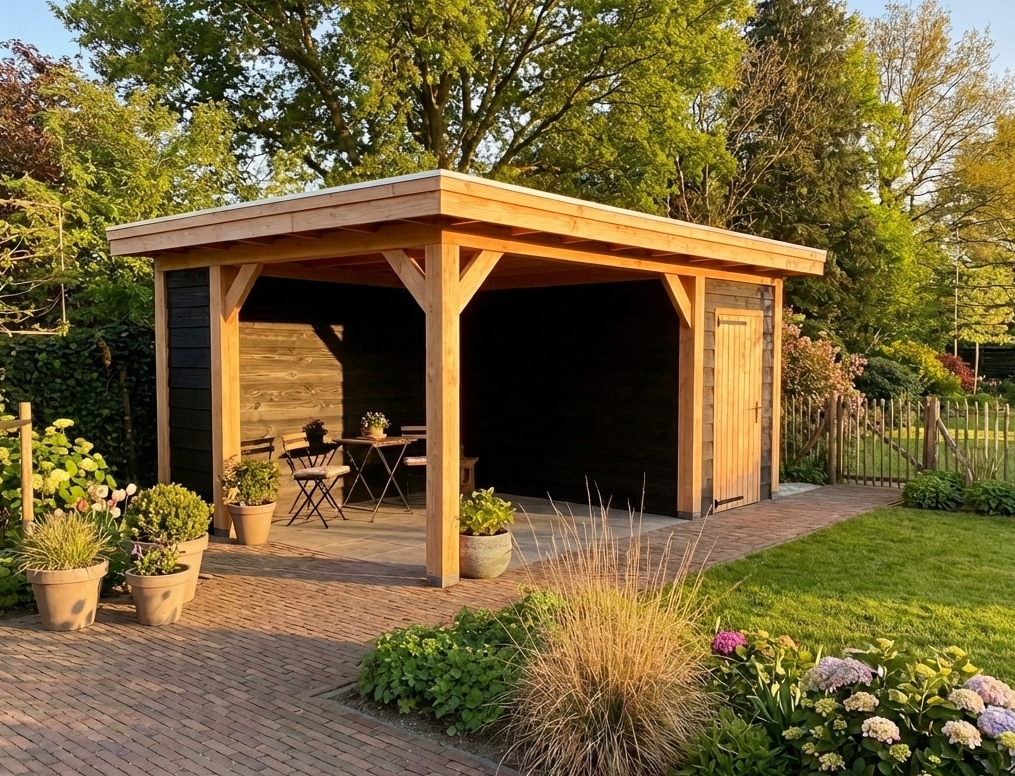Veranda voorbeelden - Houten veranda met berging